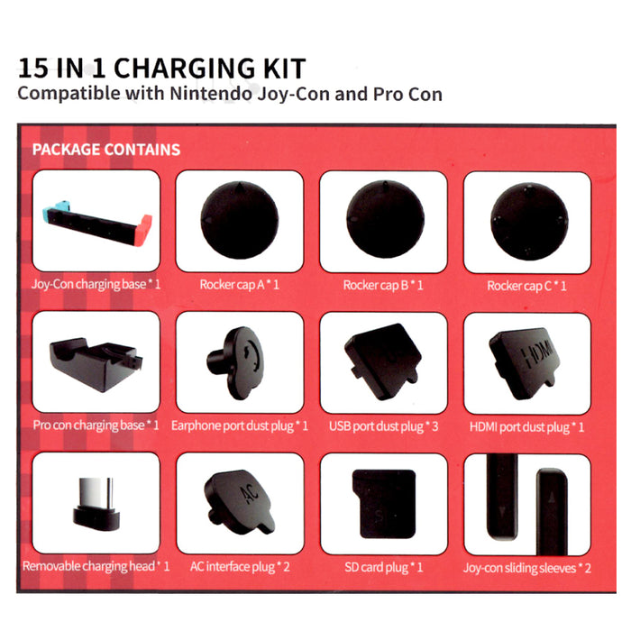 Lucky Fox 15 in 1 Charging Kit Compatible with Joy-Con and Pro Controller